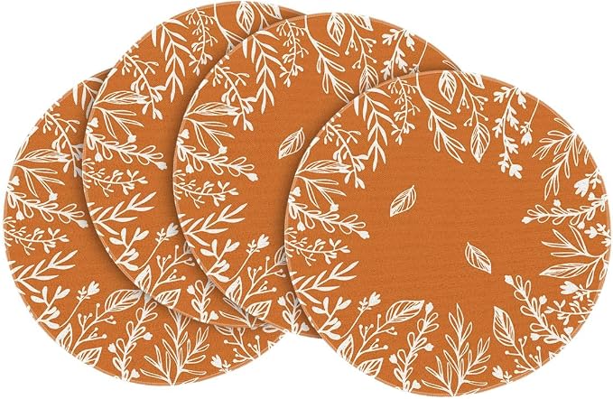 Artoid Mode Eucalyptus Leaves Round Fall Placemats Set of 4-14 Inch | Heat-Resistant, Washable Table Mats, Seasonal Autumn Kitchen Dining Decor