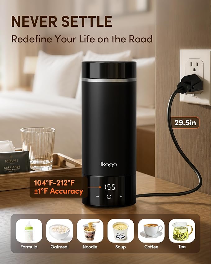 Portable Electric Kettle for Travel 450ml, 1°F Precise Control,UL Certified | 350W Fast Boiling, Anti-Scald Steam Tech, 316 Stainless Steel, Auto Shut-off, Perfect for Travel & Business