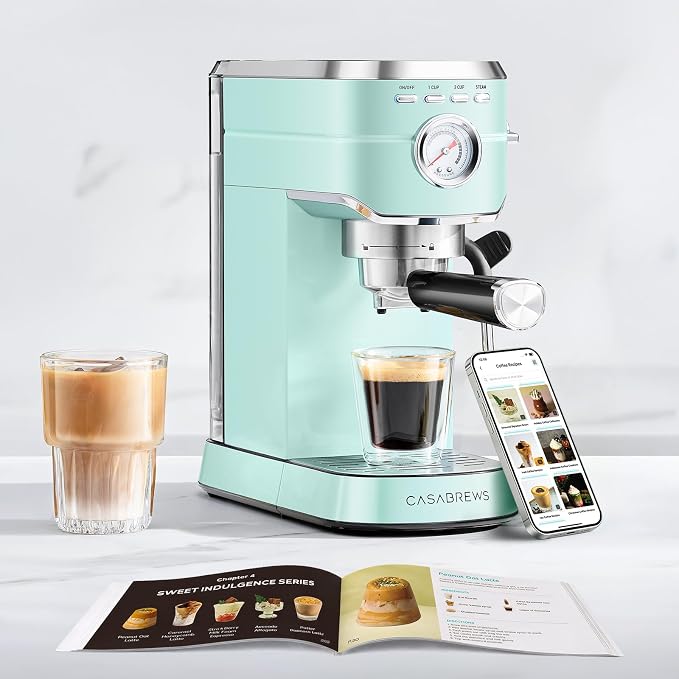 CASABREWS CM5418 Espresso Machine, Small Coffee Maker with Steam Wand | Stainless Steel, 20-Bar Pump, Built-in Pressure Gauge, Powerful Steam Wand for Cappuccino Latte for Home, 34oz Water Tank