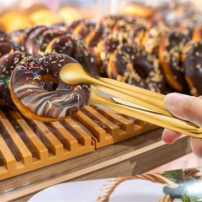 Gejoy 12 Pieces Mini Tongs Stainless Steel Small Sugar Serving Tongs for Charcuterie Board Appetizers Dessert Serving Food Tiny Party Danish Candy(6 Inch,Gold) | Silicone Tip Tongs for Party Serving, Sugar Candy Appetizers Dessert, Safe Grip Small Uten...