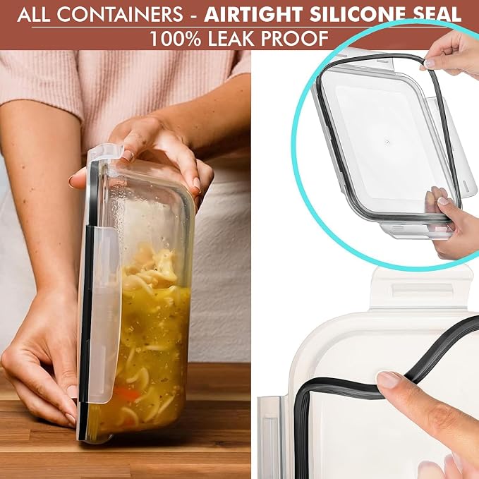 Razab 10 Cups/ 80 Oz 4 Pc (Set of 2) Glass Food Storage Containers with Airtight Locking Lids For Storing & Serving Food. BPA Free & Leak Proof - Microwave, Dishwasher, Fridge, Freezer, Oven Safe