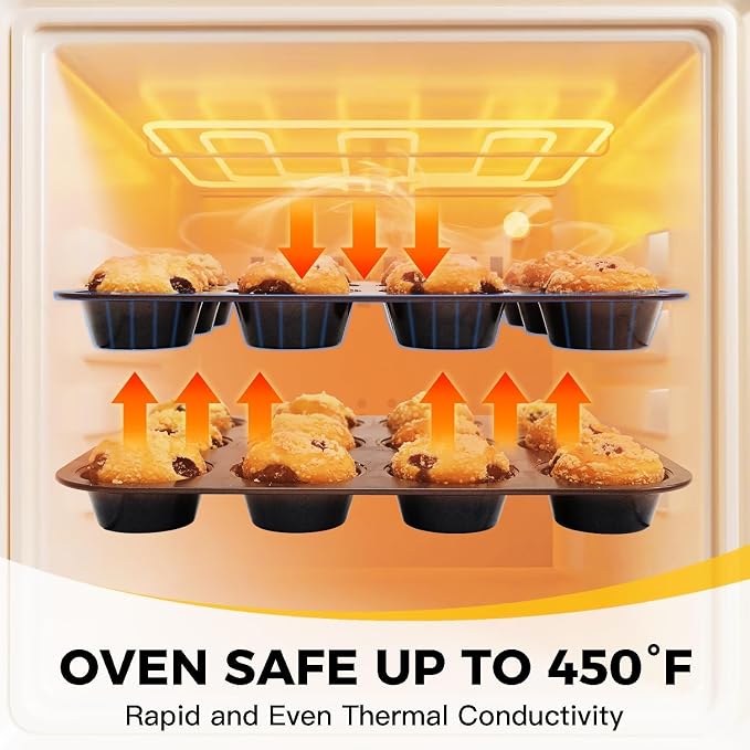 Bakeware Sets, Baking Pans Set with Reusable Silicone Sheet Trays Dividers, Nonstick Oven Pan with Wider Grips, 14-Piece Including Rack, Cookie Sheet, Cake, Loaf, Muffin, Pizza Pan