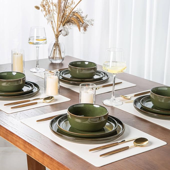 AmorArc Stoneware Dinnerware Sets for 8, 24Pcs Plates and Bowls Sets Dishes | Ceramic Round Reactive Glaze Dishes Set, Highly Scratch Resistant | Dishwasher & Microwave Safe Dishware