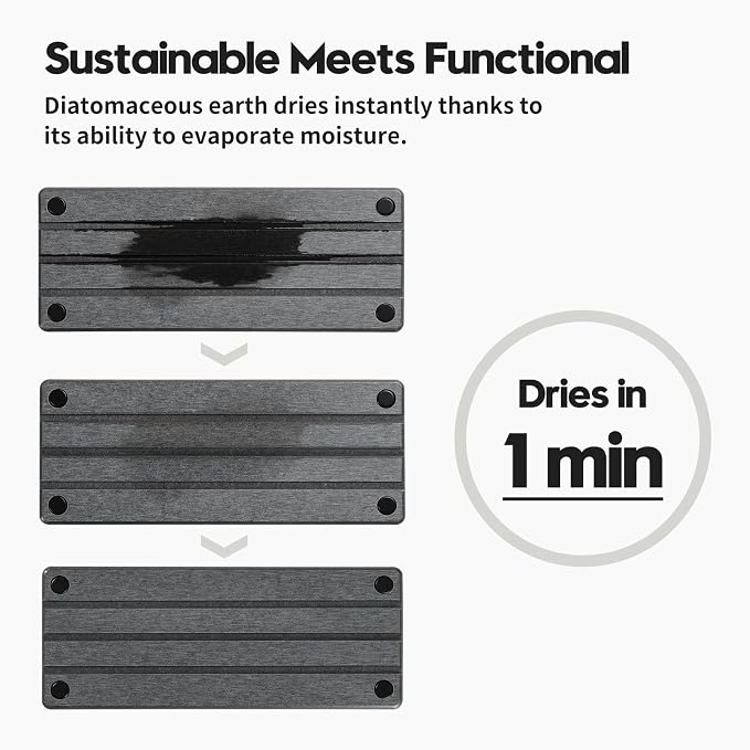 2 Pack Fast Drying Water Absorbing Diatomite Stone Mat Tray for Kitchen & Bathroom Counter - Instant Dry Sink Caddy Organizer - Vanity Holder for Soap and Sponge – Charcoal 10" x 4"