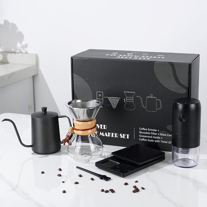 Pour Over Coffee Set with Coffee Scale and Coffee Bean Grinder Electric | All in One Coffee Maker Set, Pour Over Coffee Dripper and V60 Coffee Filter, Coffee Brewing Kit, Gift Set for Birthday