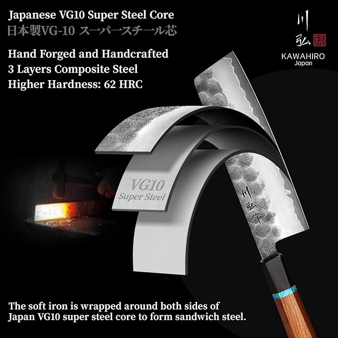 Japanese Nakiri Knife, 7 Inch Handcrafted VG10 High Carbon Stainless Steel Vegetable Chef Knife, Professional Sharp Kitchen Knives with Ergonomic Ruby Wood Handle and Gift Wood Box