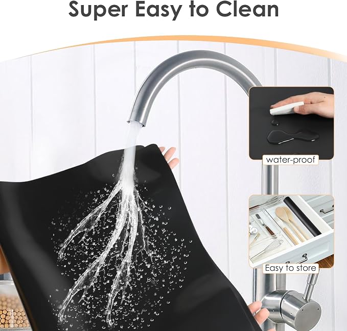 Large Silicone Mats for Kitchen Counter, 27.6 x 15.7'' Countertop Protector Mat Heat Resistant Mat for Air Fryer, Non-Slip Table Placemat for Kids, Nonstick Black Silicone Mat for Baking Pastry, 1Pcs