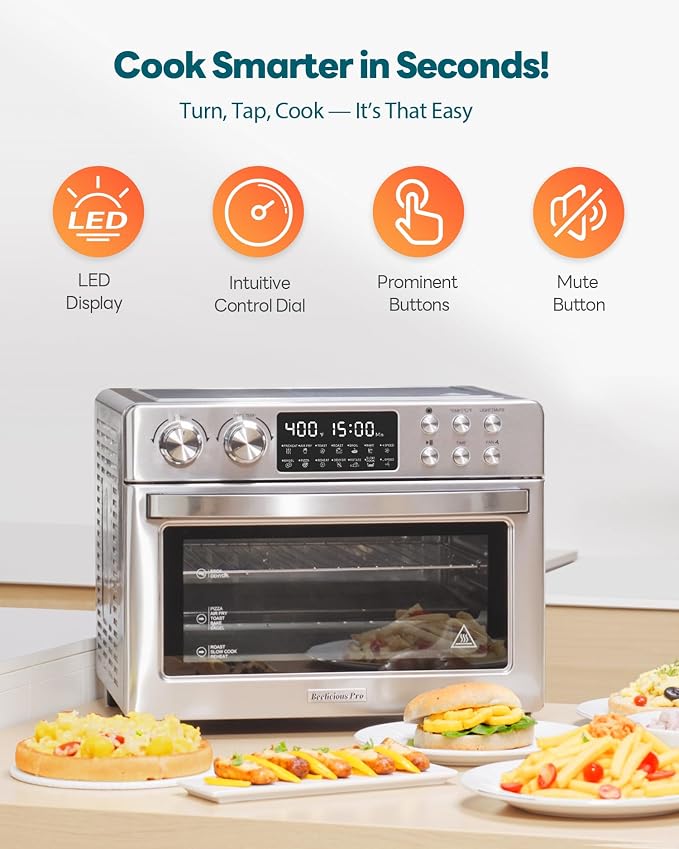 28QT Air Fryer Toaster Oven Combo, Large 12-in-1 Convection Countertop Oven with Next-Gen HeatWave Convection, 3-Layer Cooking, Rotisserie for Chicken, Fits 11" Pizza, All Accessories, Stainless Steel