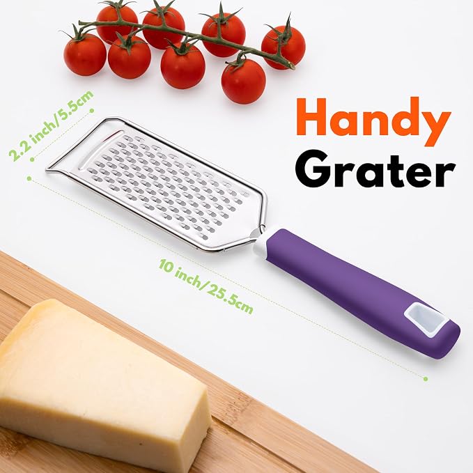 Professional Cheese Graters for Kitchen Stainless Steel Handheld, Metal Lemon Zester Grater With Handle For Cheese, Chocolate, Spices, Kitchen Gadgets And Tools, Soft Grip Handle, Purple