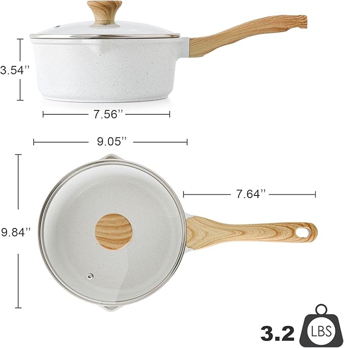 SENSARTE 3 Quart Ceramic Nonstick Saucepan with Double Pouring Spout | Cooking Pot with Stay Cool Handle, Induction Compatible, Ceramic Coating, PFOA/PFAS/PTFE Free