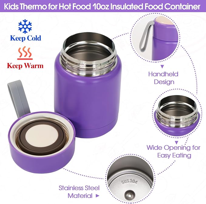 Preppy Lunch Box for Girls with 10oz Thermo, with 6 Compartment Bento Box, Purple Nylon Insulated Lunch Bag Adjustable Strap for Girl Kids Teens School Travel Picnic | Nylon Insulated Lunch Bag with Adjustable Strap, Ideal for Kids Teens School, Travel...