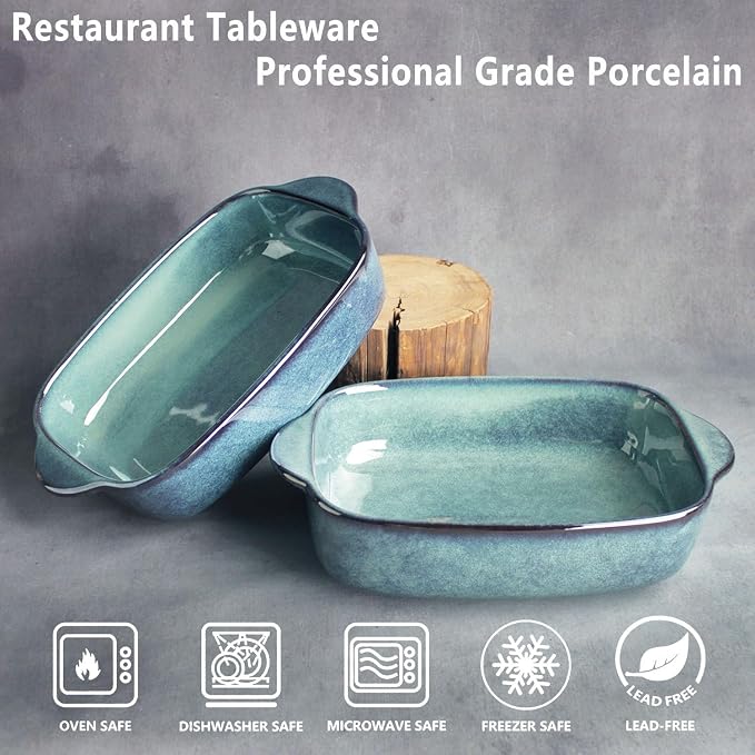 12.4 x 8.1-inch baking pan, 47.3 ounces, rectangular baking pan, ceramic baking pan, cake pan with handle, suitable for lasagna, roasting vegetables/meats, kitchen, dining room, hazy green.