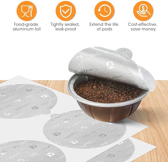 Aieve 220 Pcs Aluminum Foil Seal Lids for Reusable Nespresso Pods Vertuo Compatible with Nespresso Refillable Capsule