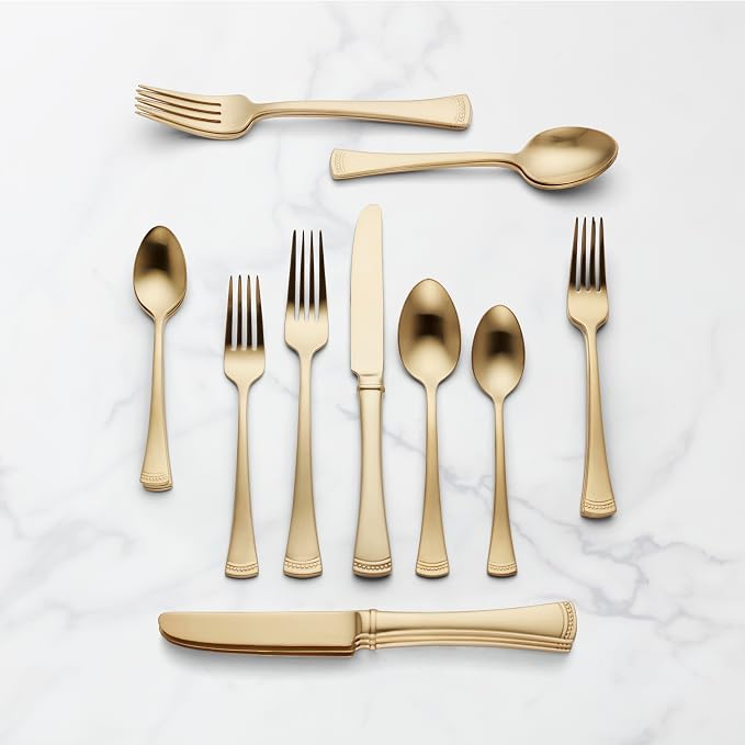 Lenox Portola Gold Satin 20-Piece Silverware Set for 4, Flatware | gold, dishwasher safe | includes knives, forks, and spoons | heavy duty, cutlery set for kitchen and dining, utensil set