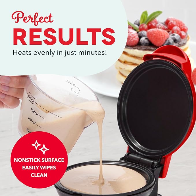 Dash Mini Maker Griddle, 4 Inch Nonstick Cooking Surface, Red | Compact Electric Mini Pancake Maker, Quick Heating, Single Serve Eggs, Hash Browns & Breakfast Sandwiches