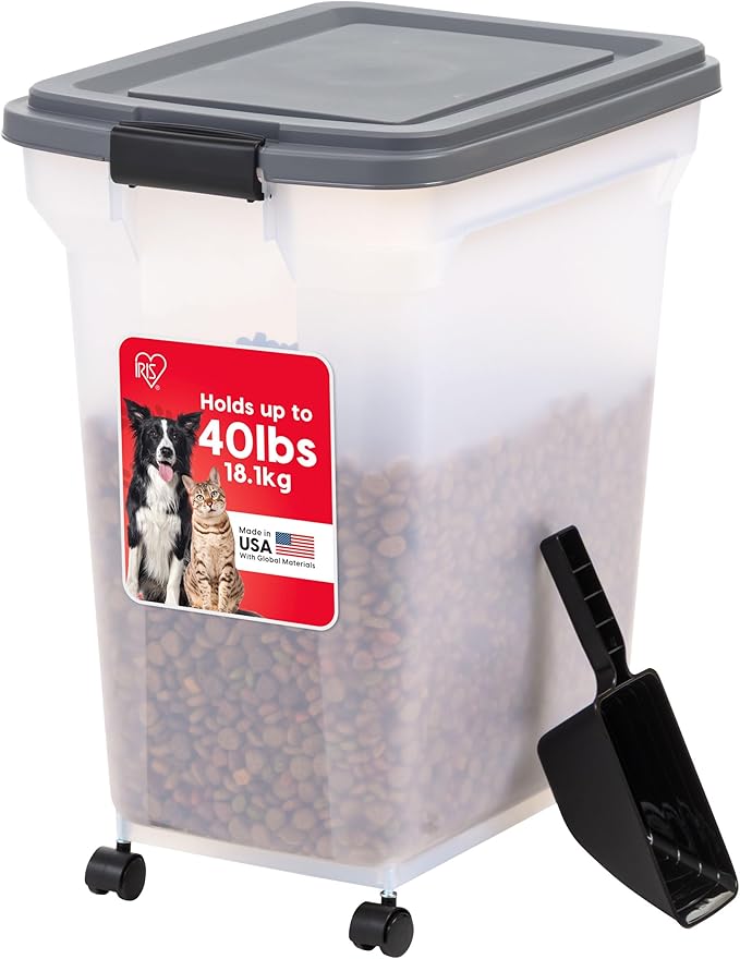 IRIS USA Dog Food Storage Container, Up to 54 lbs, Dark Gray, Made in USA | Includes 2-Cup Scoop & Wheels, Airtight Seal, BPA-Free, Bird Seed, Cat food, Cat Litter, Treats, Keeps Kibble Fresh