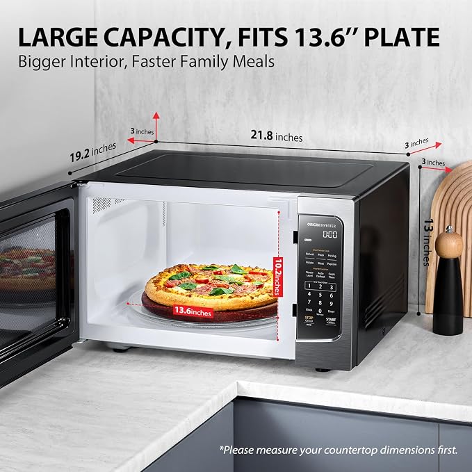 TOSHIBA Countertop Microwave Oven with Inverter Technology, 1.6 Cu.Ft | Smart Sensor, Auto Defrost, 13.6" Turntable, Kitchen Essentials, 1250W, Black Stainless Steel