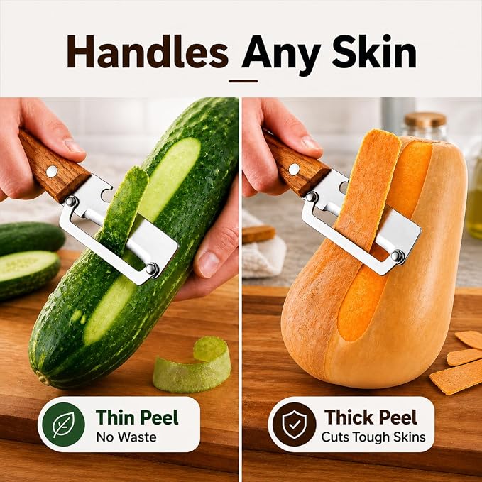 Multifunctional Vegetable Peeler with Wooden Handle, 2-in-1 Stainless Steel Peeler with Built-in Bottle Opener, Ergonomic Peelers for Kitchen, Sharp Vegetable Peeler for Potato, Carrot & Fruit(1)