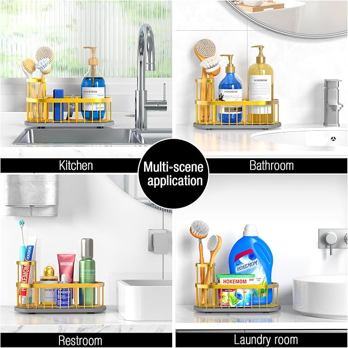 Sink Caddy Kitchen Sink Organizer, Sponge & Brush Holder, Stone Drying Mat | Space-Saving Sink Sponge Holder with Full-Size Tool Storage, Fits Most Sinks, Kitchen Sink Accessory and Countertop Organizer
