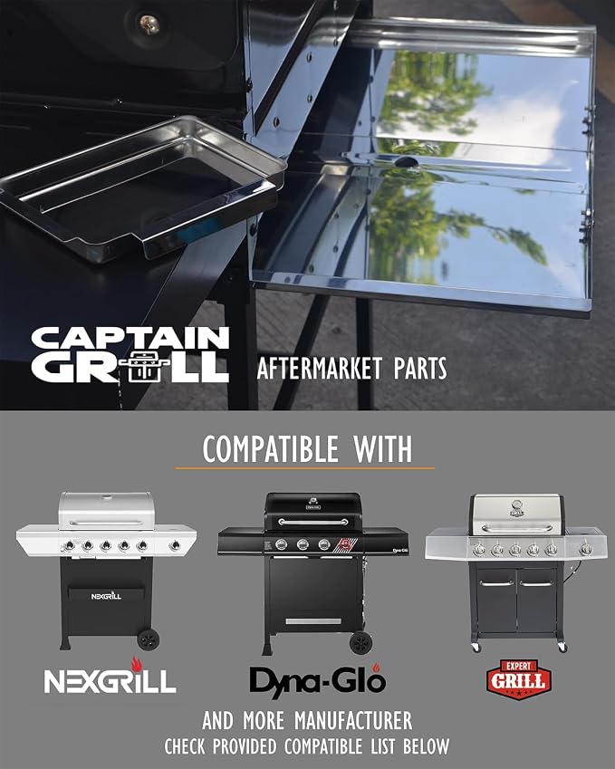 CaptainGrill Grease Tray with Catch Pan - Dyna Glo Grill Replacement Parts | Universal Stainless Drip Pan for Gas Grill Models from Dyna Glo, Nexgrill, Expert Grill, Kenmore, BHG and More(Width 24"-30")