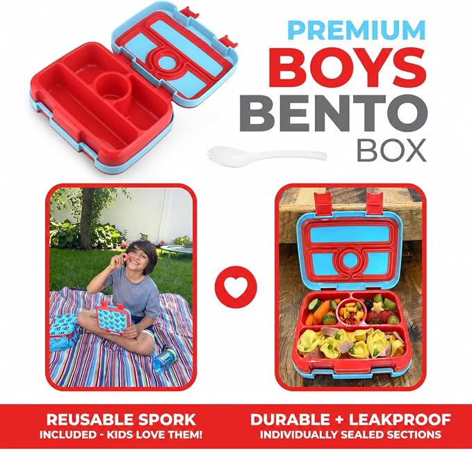kinsho Lunch Box for Kids Toddlers Boys, BPA Free Bento, Removable Tray, Pre-School Kid Daycare Lunches Snack Container Ages 3 to 5, Cute Baby Blue Shark
