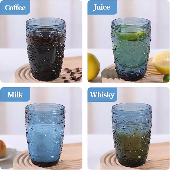 abrwyy Blue Drinking Glasses, Blue Glassware, 14oz Vintage Drinking Glasses | Lead-Free Glass, Thick&Durable Glass, Home Decoration, Drinking Glasses Set of 6