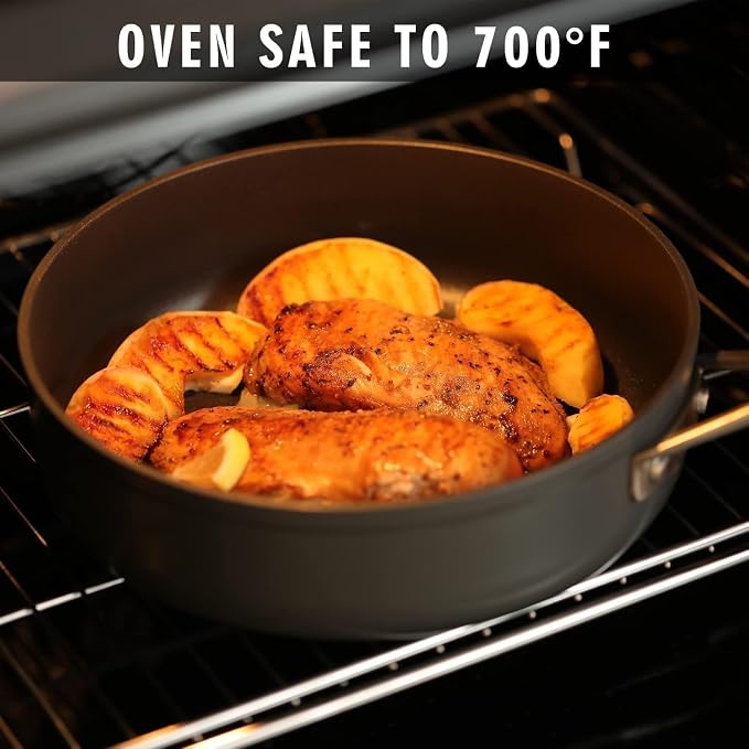 MsMk 3 QT Nonstick Saute Pan with lid, 9.5 inch Induction Deep Frying Pan | Non Toxic, Even Heating, Easy Clean, suitable for gas & electric & induction stove, Dishwasher & Oven Safe, Cerammic