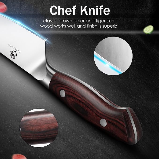 3 Piece Knife Set, High Carbon Stainless Steel and Pakkawood Handles | Japanese Kitchen Knife Set with Ergonomic Full-Tang Wooden Handle, Sharp Chef Knife Set in Gift Box
