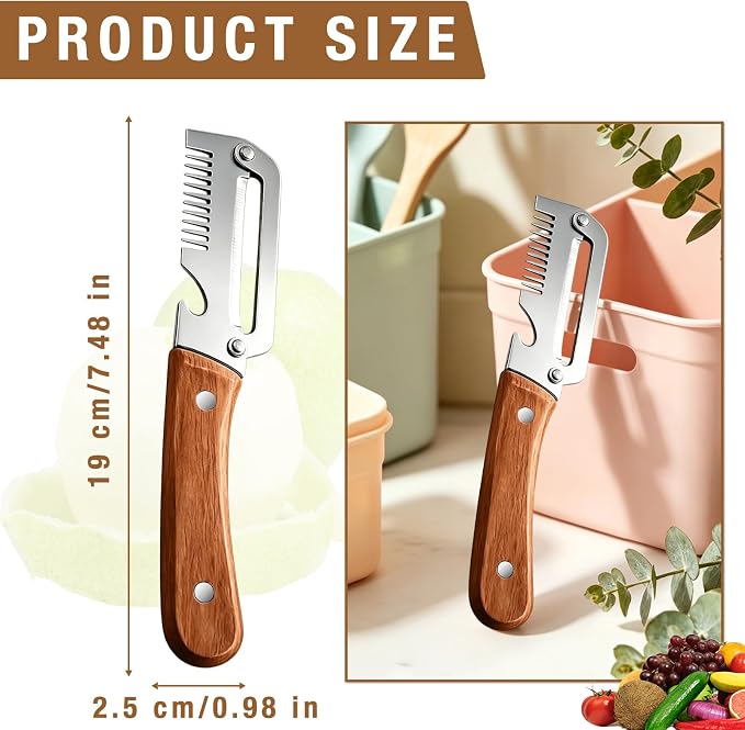 Vegetable Peeler for Kitchen,Multifunctional Vegetable Peeler With Wooden Handle And Bottle Opener,Vegetable Peelers,2-in-1 Stainless Steel Kitchen Tool for Fruit Apple Potato Pumpkin Papaya(3pcs)