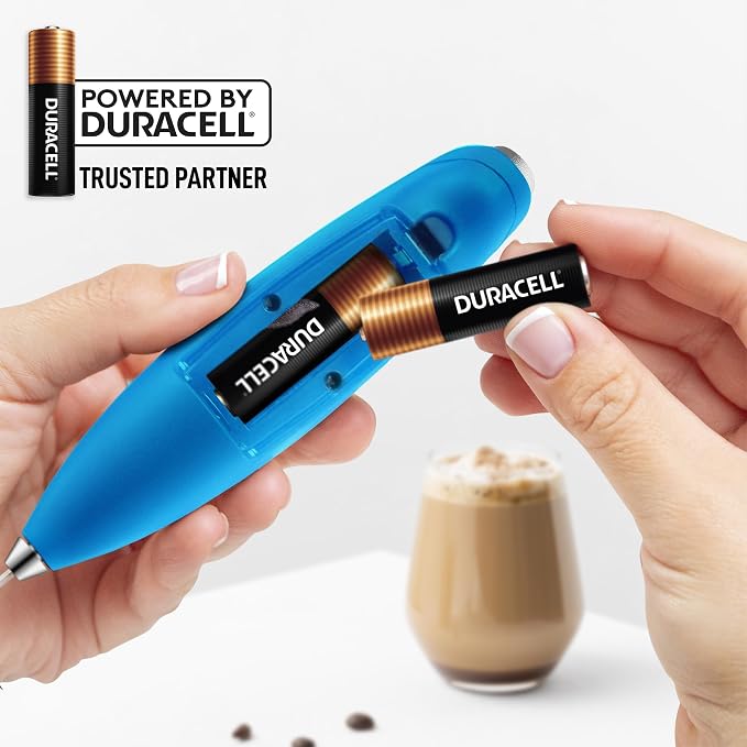 Zulay Kitchen Powerful Milk Frother Wand With Duracell Batteries - Ultra Fast Handheld Drink Mixer - Electric Whisk Foam Maker for Coffee, Lattes, Cappuccino & Matcha - Triple Whisk - Pacific Blue