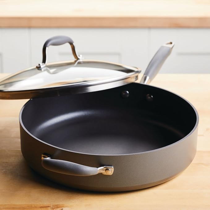 Anolon Advanced Home Hard-Anodized Nonstick 5 Qt Saute Pan with Lid and Helper Handle, Deep Frying Pan, Moonstone