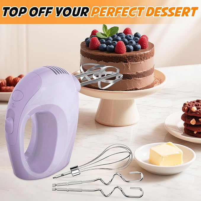 Showvigor Electric Hand Mixer with 5 Stainless Steel Whisks,5 Speed,Violet | Portable Kitchen Mixer Electric Whisk, Food Beater for Whipping Mixing Cookies