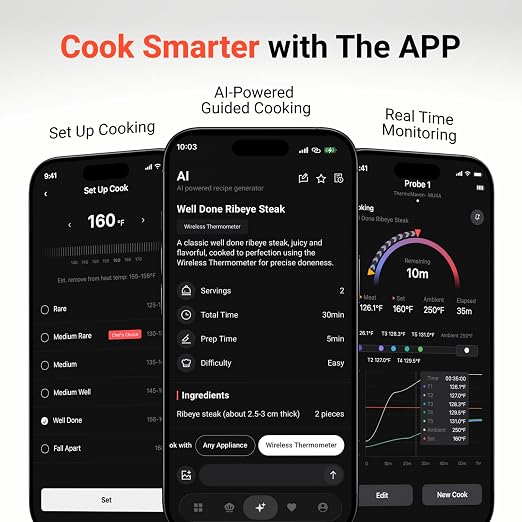 ThermoMaven Smart WiFi Wireless Meat Thermometer for Grilling with 2 Probes | Standalone Base, 6 Sensors, NIST Certified Accurate to ±0.5℉, 1000ft Wireless Connection, for BBQ/Smoke/Oven