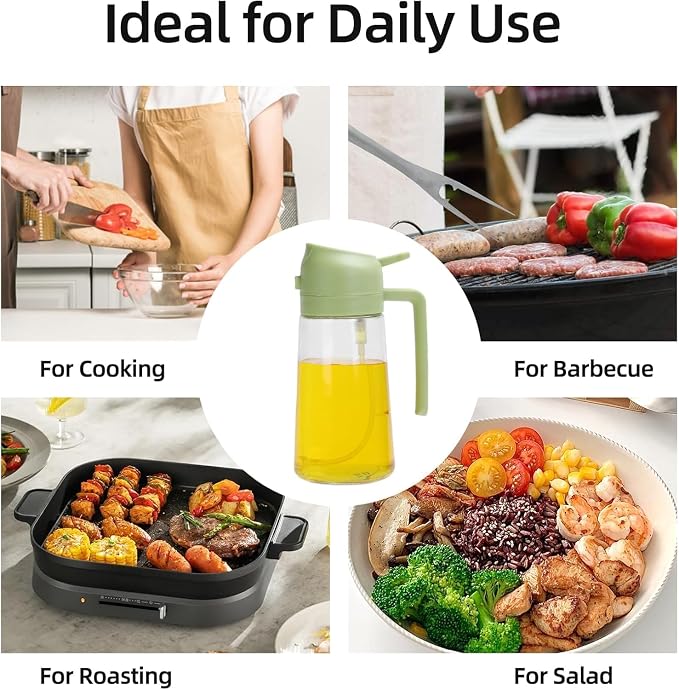 Aovdy 16oz/470ml Glass Olive Oil Sprayer for Cooking - 2 in 1 Olive Oil Dispenser Bottle Spray and Pour for Kitchen Gadgets Cooking Air Fryer Salad BBQ (Green)