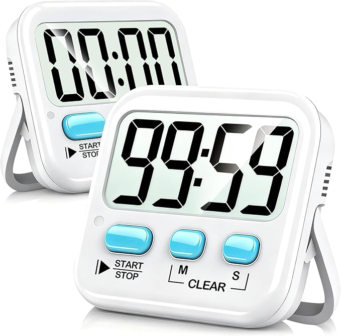 2 Pack Digital Timer for Kids Classroom Kitchen Timers for Cooking | w/ Battery, Easy to View, Alarm, Mute Mode, Count Down/Up, Magnetic, Kickstand, Hanging, Classroom Timer for Teacher Supplies