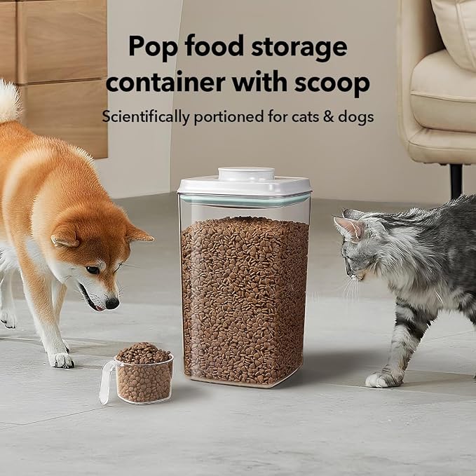 Dog Food Storage Container with 130ml Scoop – 4L/4.2qt Airtight Dog Food Container for Kibble & Treats, BPA-Free Cat Food Storage Container, Stackable Pop Lid Plastic Container with Lid