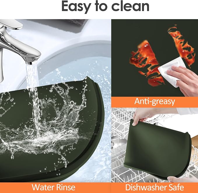Silicone Coffee Maker Mat with Lip for Countertops 17.4''x10.6'' Dark Green | Multi leak-proof coffee tray for countertop, non-slip silicone mat fits most coffee makers & espresso machines, wipe-clean