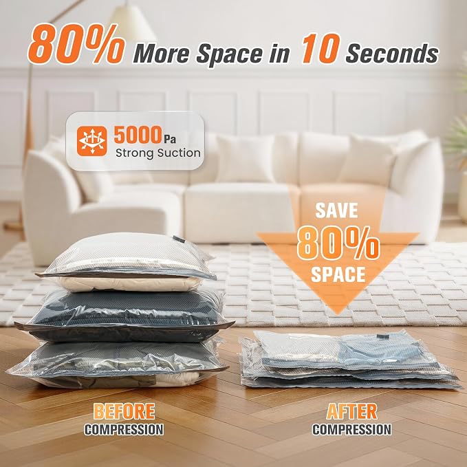 15 Pack Vacuum Storage Bags for Travel with Cordless Pump, Space Saver Bags for Clothes, Compression Packing Bags for Luggage, 15 Combo Size