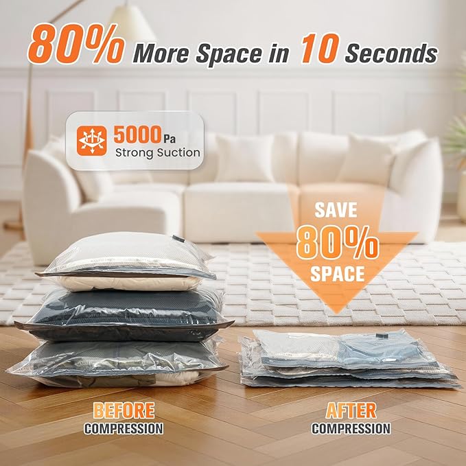 18 Pack Vacuum Storage Bags for Travel with Rechargeable Cordless Pump, Space Saver Bags for Clothes, Compression Packing Bags for Luggage and Suitcase, 18 Combo Size