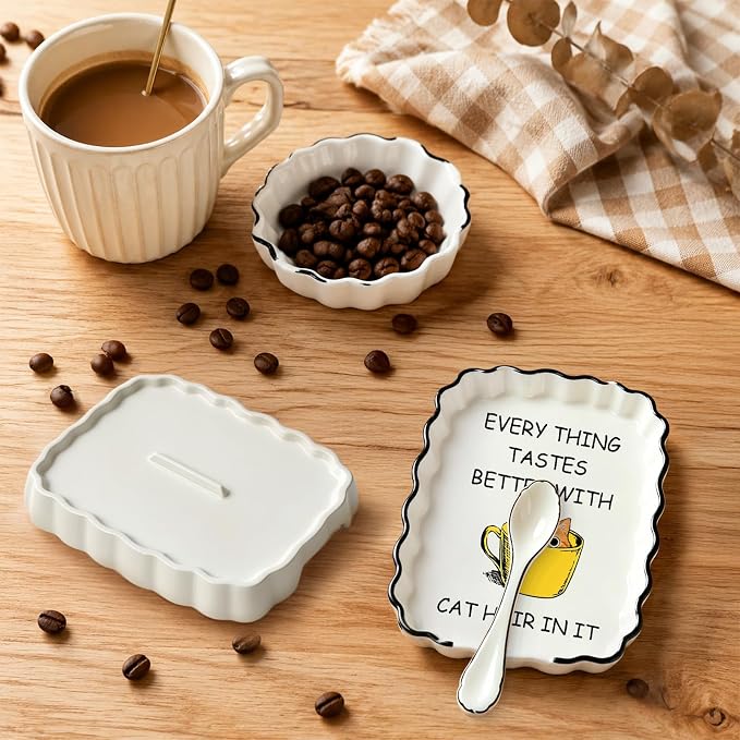 Cute Coffee Spoon Rest, Ceramic Spoon Holder for Coffee Bar Accessories | Cafe Station Decor, Small Teaspoon Rest Farmhouse Cafe Bar Decor Accessories for Countertop