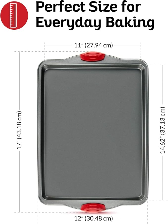 Premium Nonstick Baking Sheet Pans – Set of 3, Heavy-Gauge Carbon Steel, Warp, Dent, and Rust-Resistant – Gourmet Rimmed Half Cookie Sheet Trays, Non-Toxic for Exceptional Baking Performance