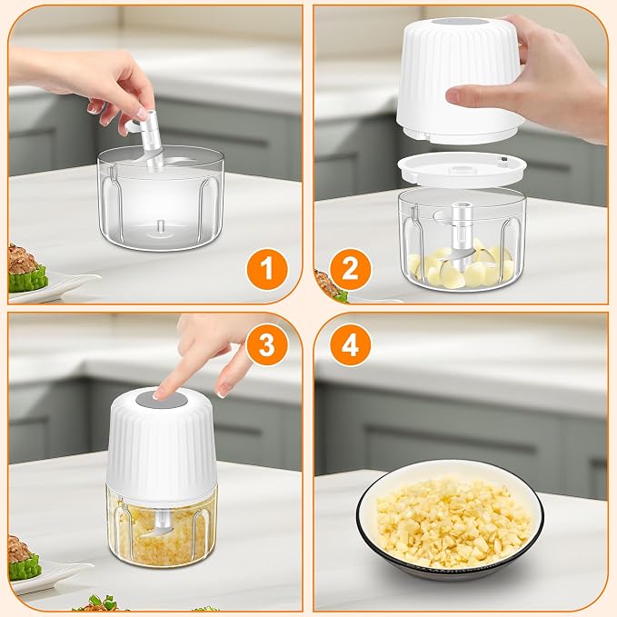 250ML Garlic Chopper, Electric Garlic Mincer, Mini Food Processor | 3 Blades Onion Grinder, USB Garlic Press, Small Portable Vegetable Chopper for Chili, Fruit, Meat