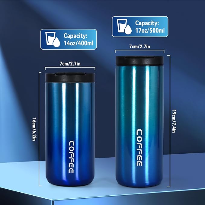 Insulated Coffee Mug 14oz,2 pack Travel Coffee Tumbler,Vacuum Insulated Coffee Mug with Leak Proof Screw Lid Coffee Cup for Men and Women for Hot & Cold Drinks