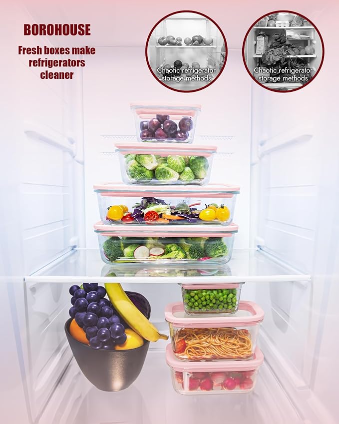 Airtight Glass Food Storage Containers with Tempered Glass Lids, 4.6 Cup (37.2oz) for Meal Prep, Oven & Microwave Safe, Leak Proof, Stackable, Non-Slip Grip, 4 Container Set