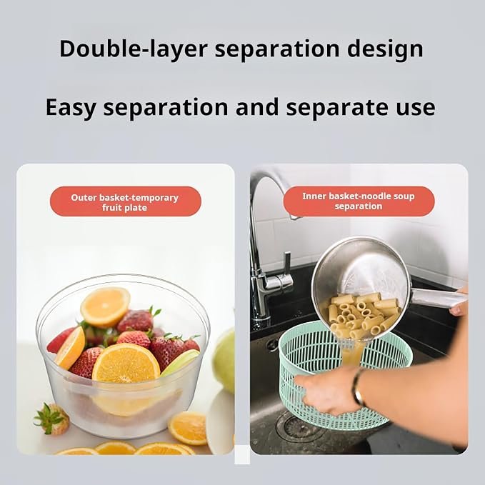 3L Salad Spinner, Manual Vegetable Washer & Fruit Dryer with Drainage Holes, Food Grade Plastic, Rotatable Kitchen Tool for Lettuce, Herbs, Greens Light Green