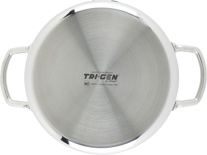 WINCO Tri-Ply Stock Pot, Silver | Dishwasher safe, Triple-riveted handles, Dripless pouring, Great for Stocks, Soups, Pasta and Batch Cooking