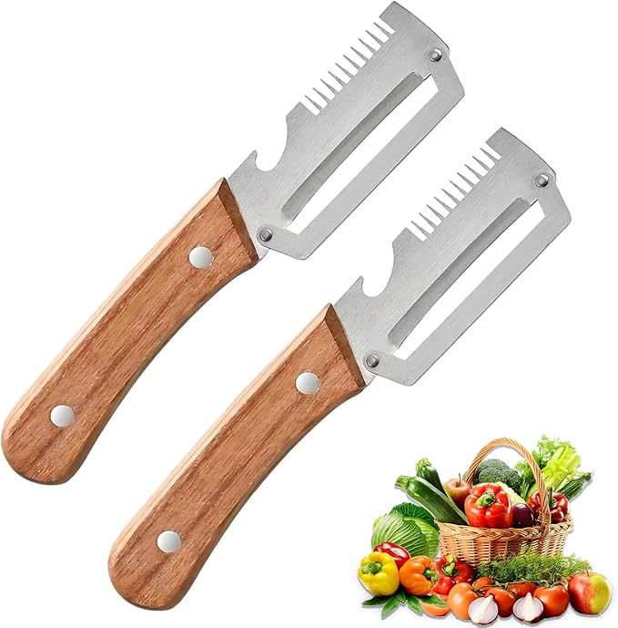 Vegetable Peeler for Kitchen – Multifunctional Stainless Steel Peeler with Wooden Handle & Bottle Opener, Durable for Fruits and Vegetables