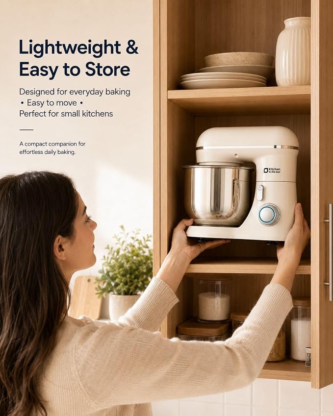 Kitchen in the Box Stand Mixer, 3.5 QT Small Kitchen Electric Dough Mixer | 10-Speed, for 1–2 People, Beginner-Friendly, with Dishwasher-Safe Dough Hook, Beater & Egg Whisk, Cake, White