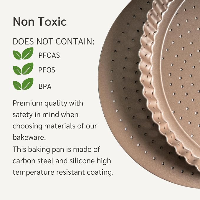 9 inch Tart Pan with Removable Bottom Nonstick, PFOA & BPA Free | | Non-Toxic - High Carbon Steel - Gold - Perforated Tart Mold