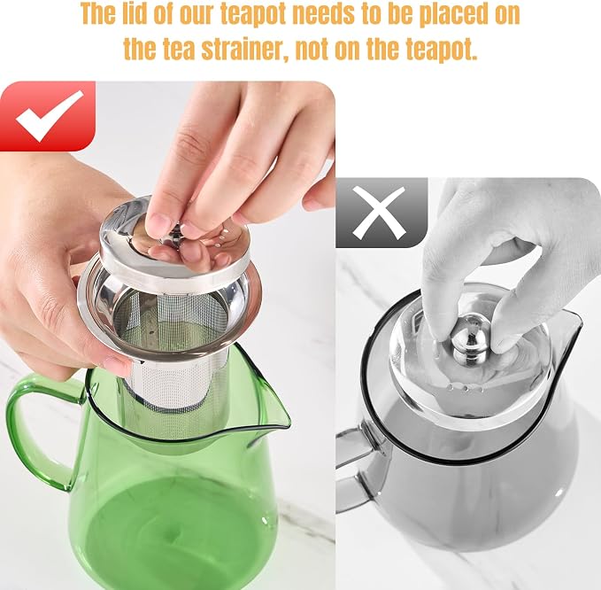 PARACITY Tea Kettle with Infuser, Glass Teapot Stovetop, 18.6 fl oz, 550 ml | (Green) Clear-glass tea maker with removable 18/8 steel infuser for blooming or loose leaf tea; made of borosilicate glass